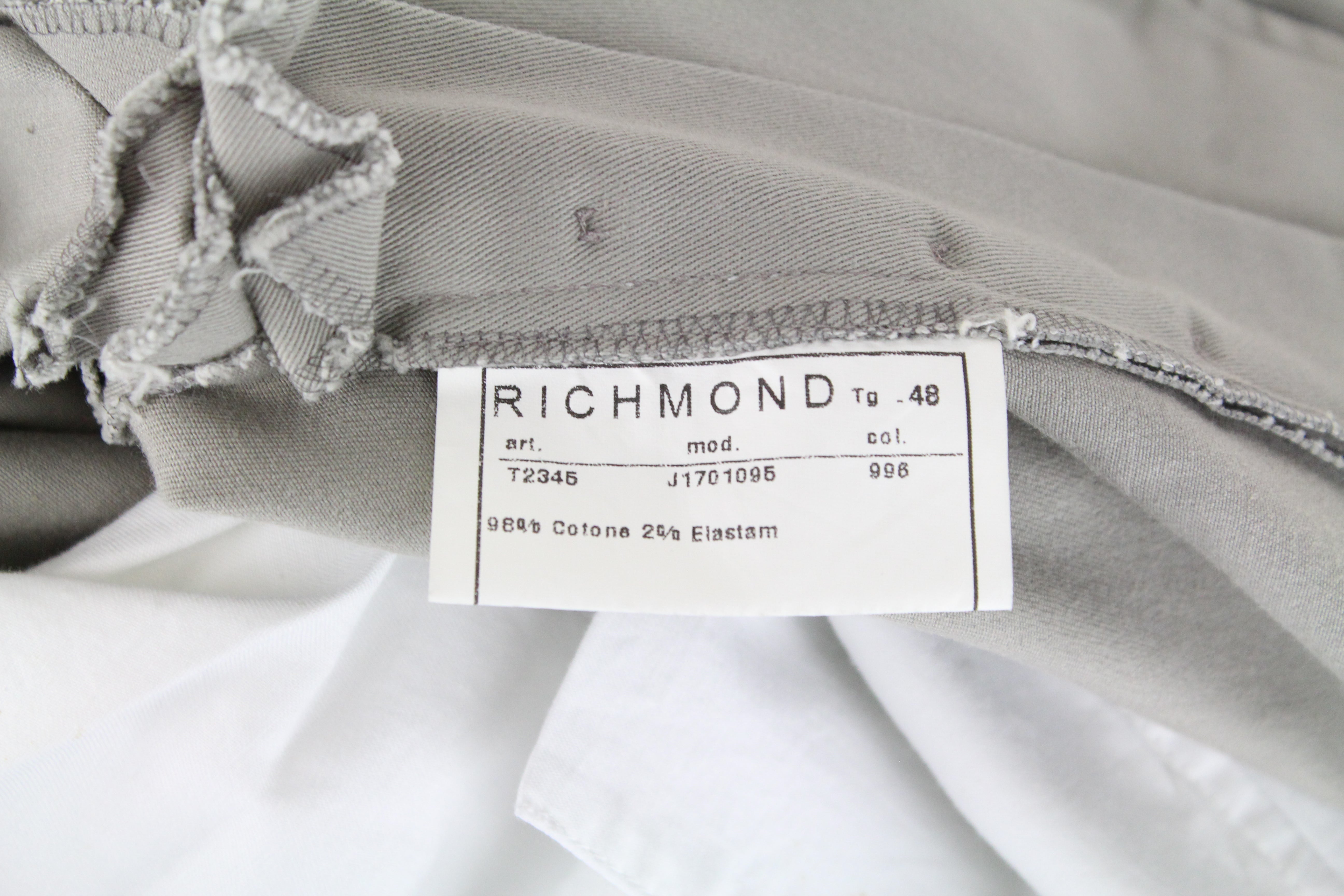 RICHMOND Men's Trousers 48 Grey Multi Pocket Cotton Stretch Casual Pants