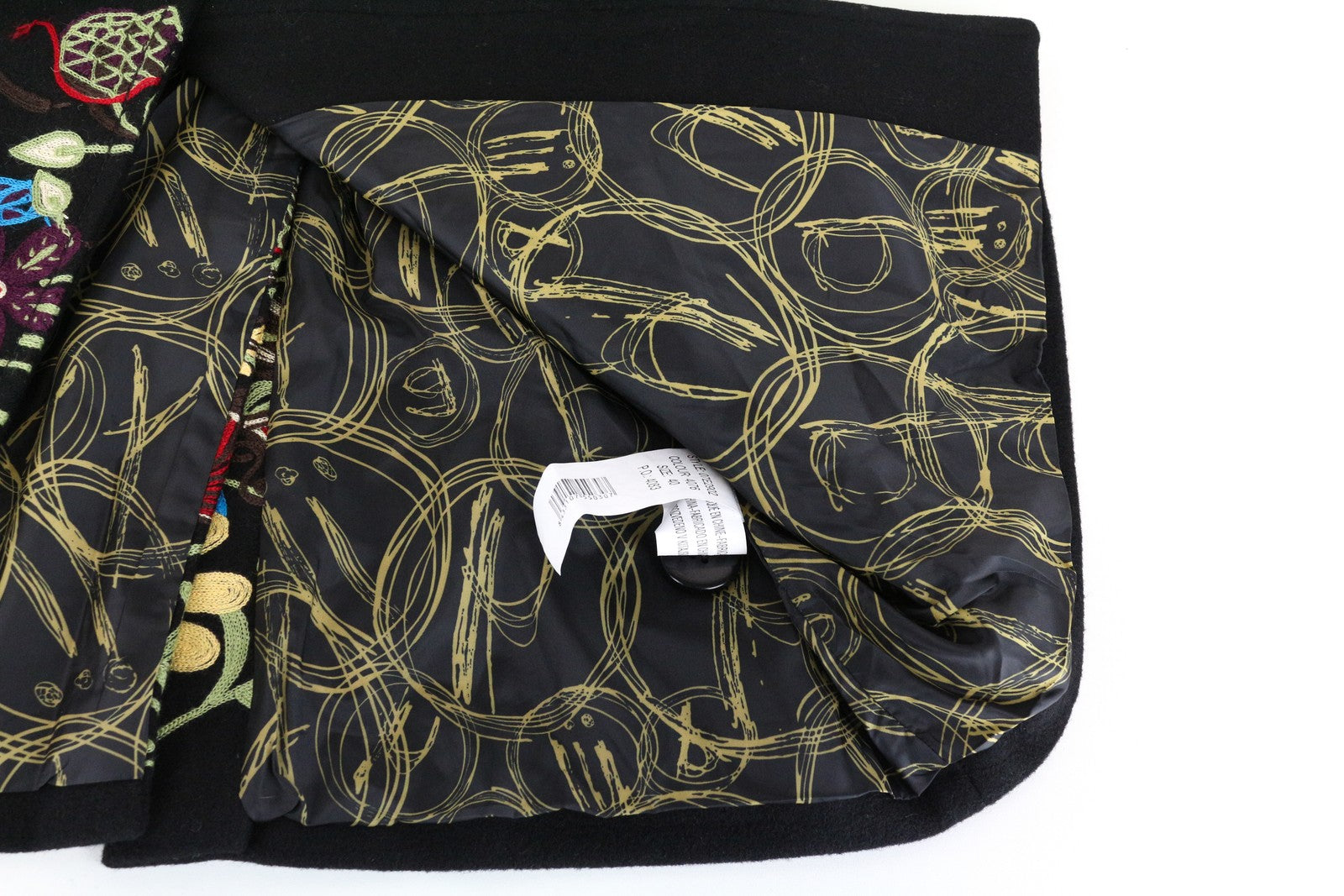 DESIGUAL Diana moteriškas paltas 40 juodas siuvinėta vienaeilis apykaklė 