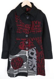 DESIGUAL moteriškas paltas ~38 juodas gofruotas medvilnės mišinio vieneilis 