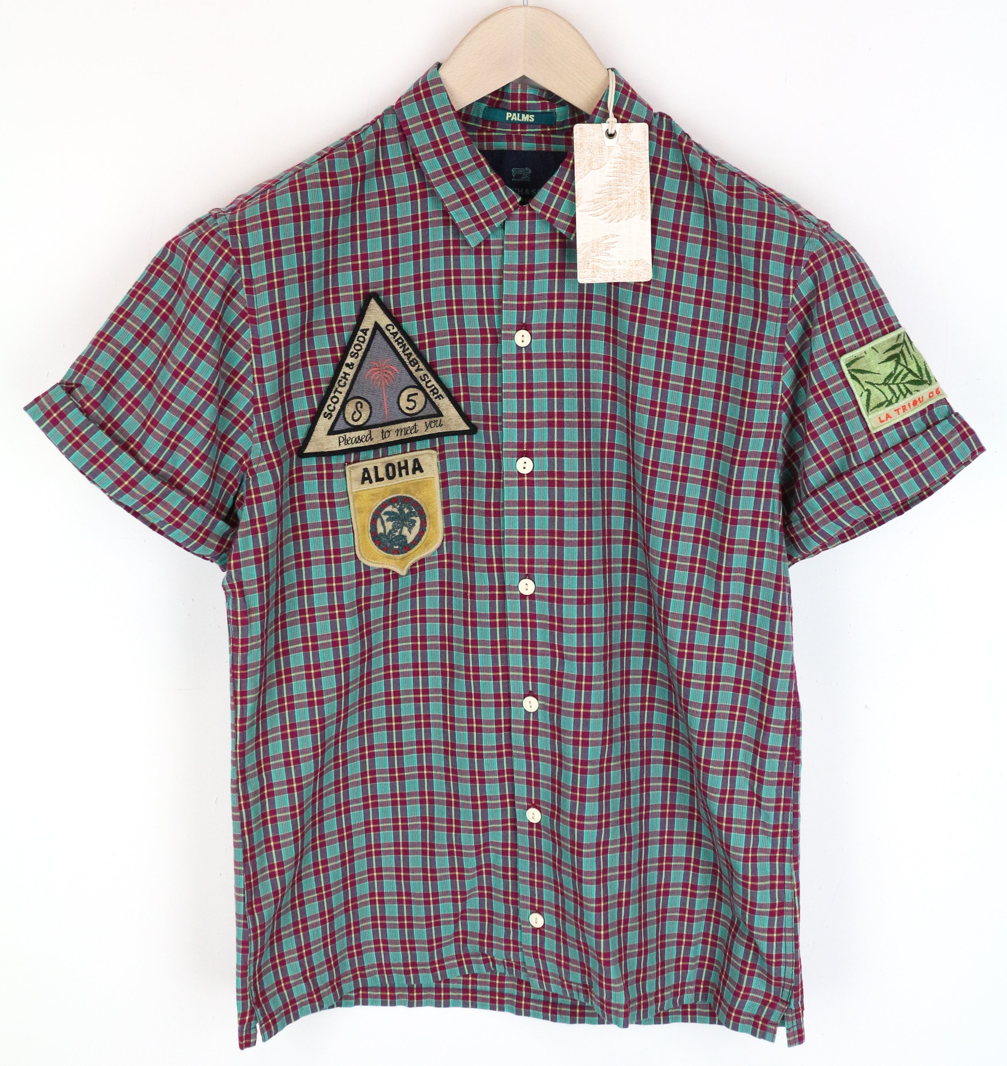 SCOTCH &amp; SODA Ams Couture vyriški marškiniai, mėlyni, medvilniniai, lininiai, trumpomis rankovėmis, S dydžio 