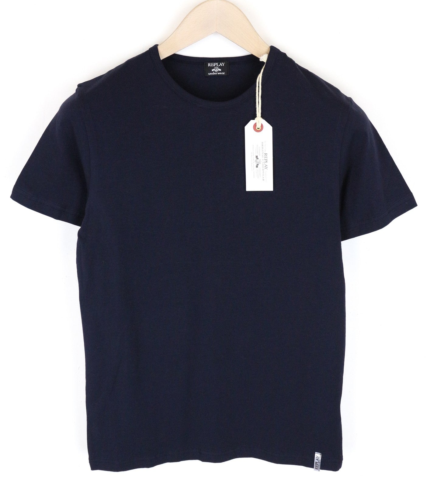 REPLAY Men's T-Shirt S Navy Cotton Stretch Plain Short Sleeve Casual