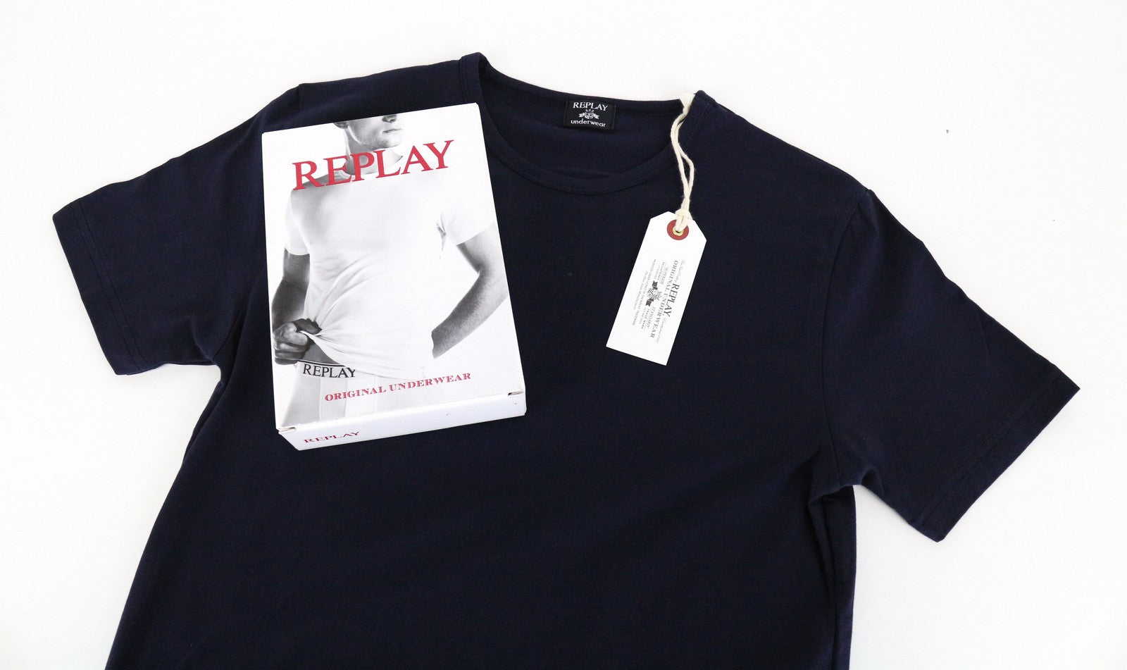 REPLAY Men's T-Shirt S Navy Cotton Stretch Plain Short Sleeve Casual