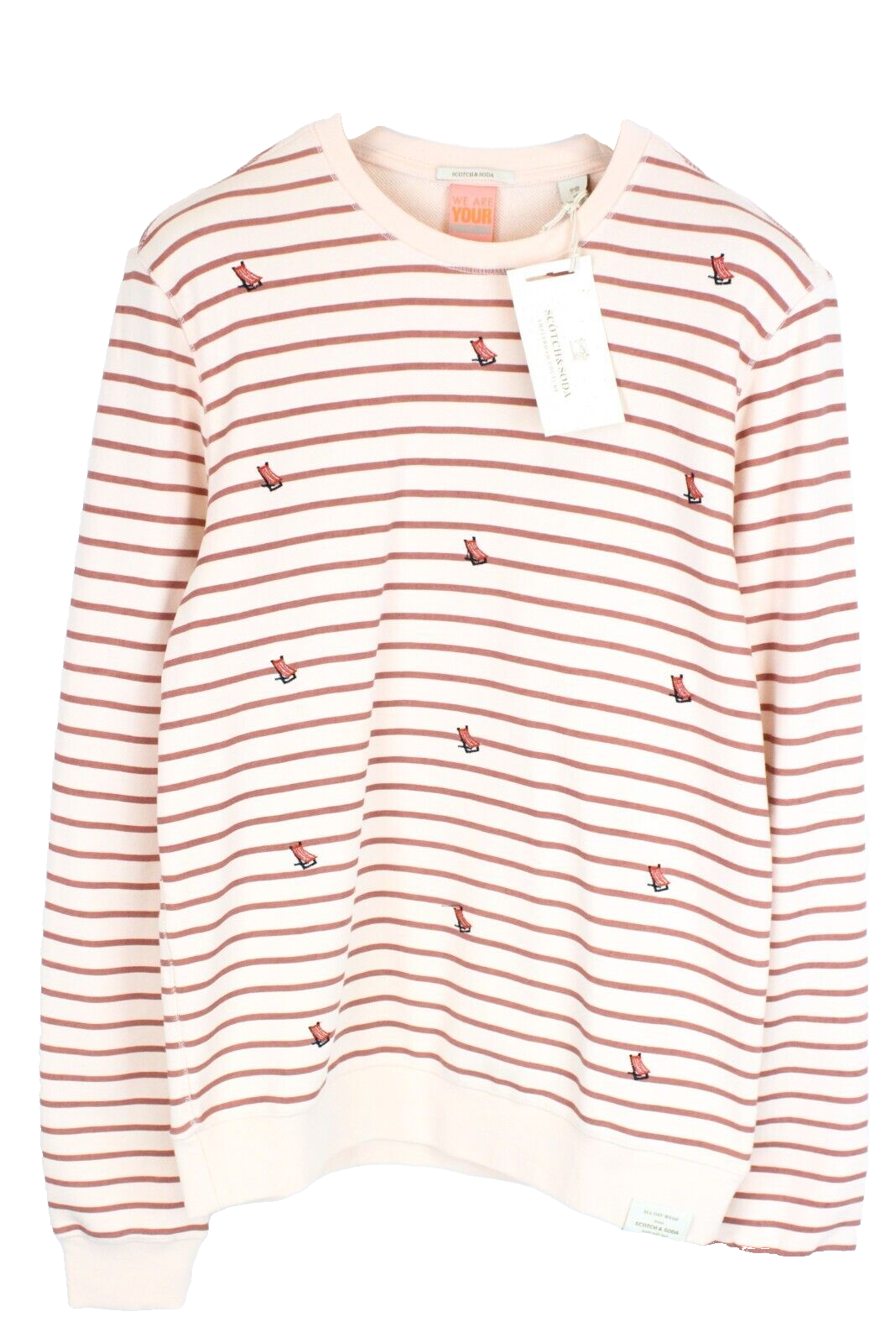 SCOTCH &amp; SODA vyriškas rožinis dryžuotas megztinis ilgomis rankovėmis, medvilninis, laisvalaikio stiliaus, M dydžio 