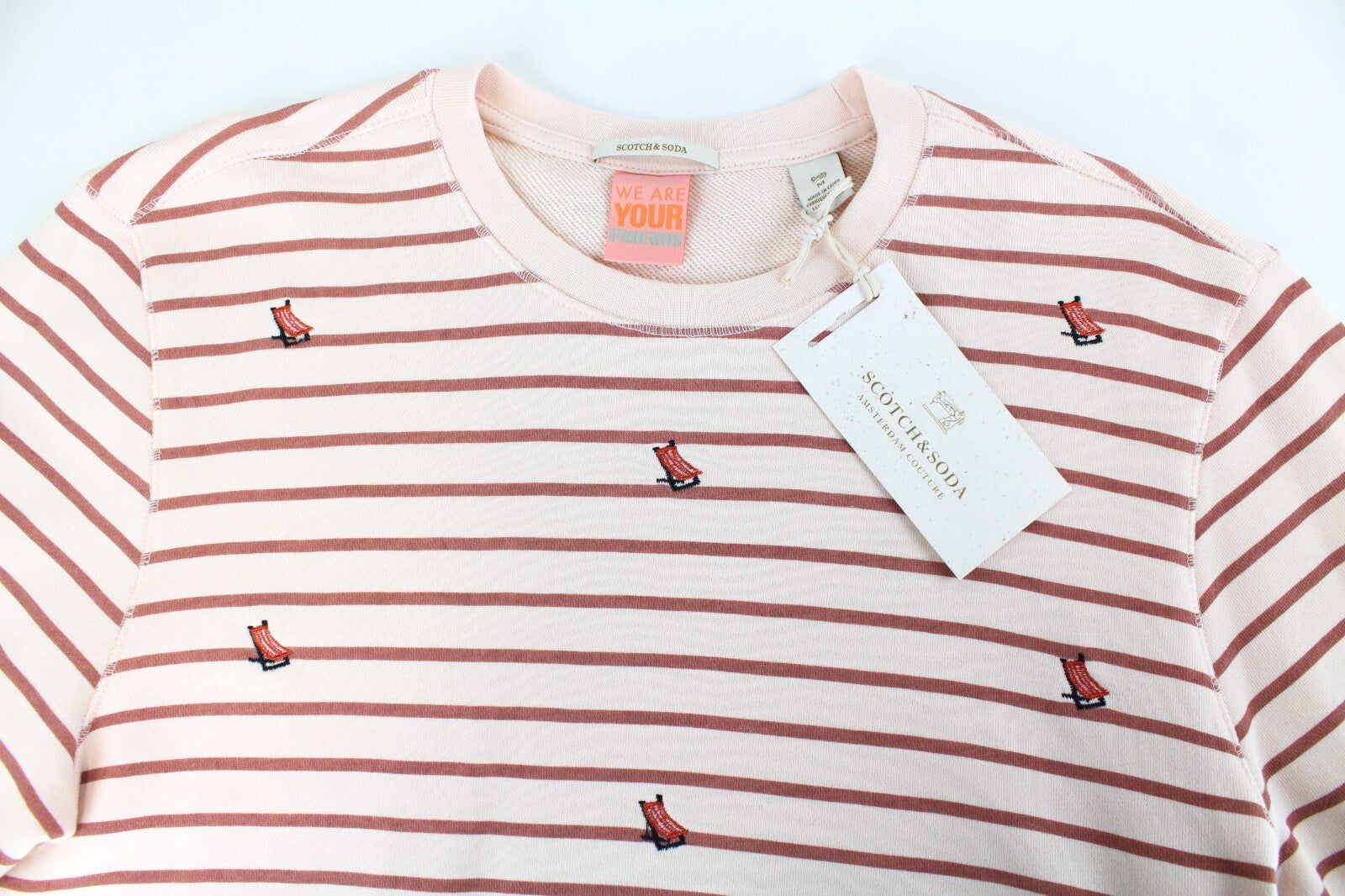 SCOTCH &amp; SODA vyriškas rožinis dryžuotas megztinis ilgomis rankovėmis, medvilninis, laisvalaikio stiliaus, M dydžio 