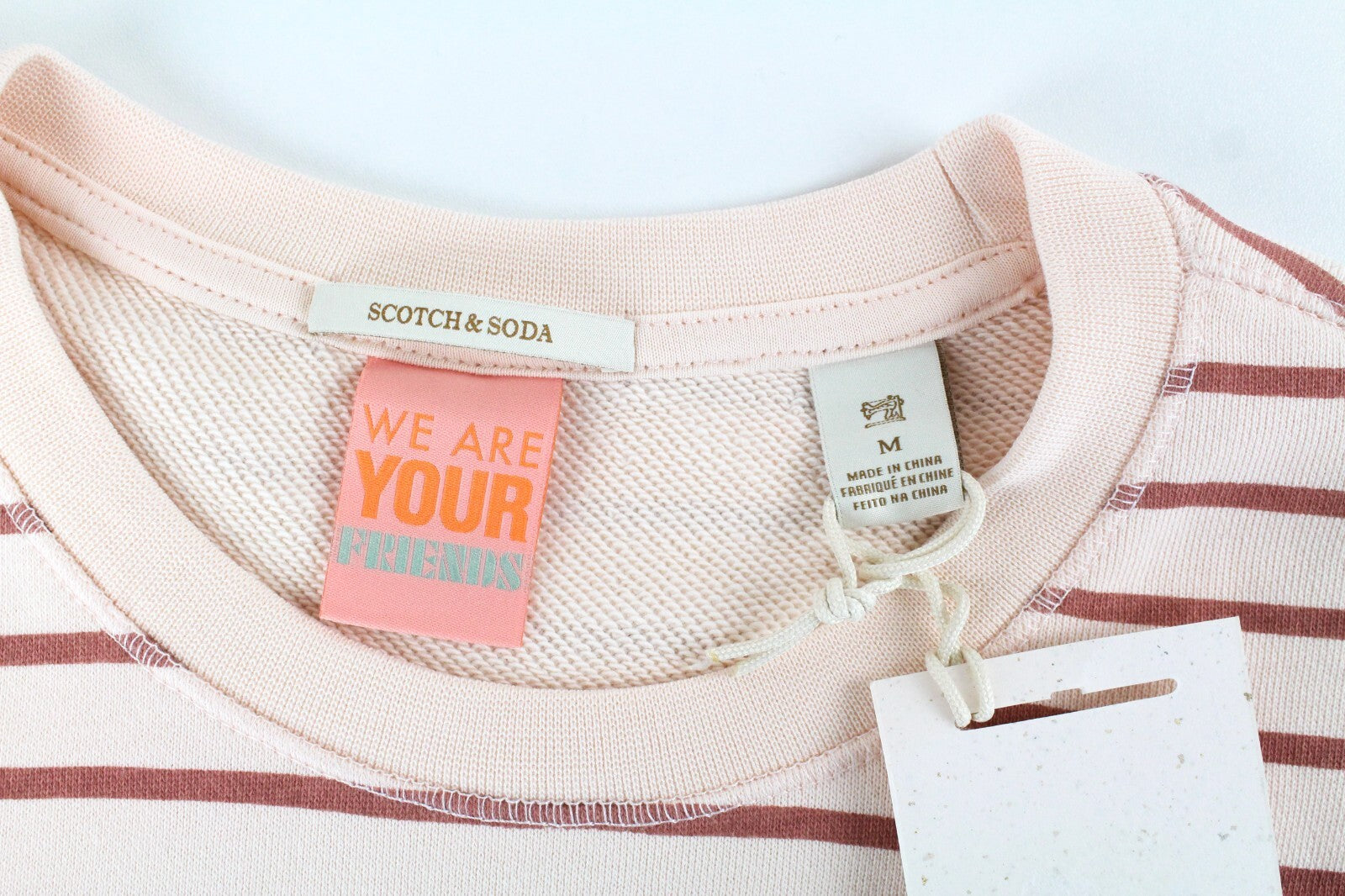 SCOTCH &amp; SODA vyriškas rožinis dryžuotas megztinis ilgomis rankovėmis, medvilninis, laisvalaikio stiliaus, M dydžio 