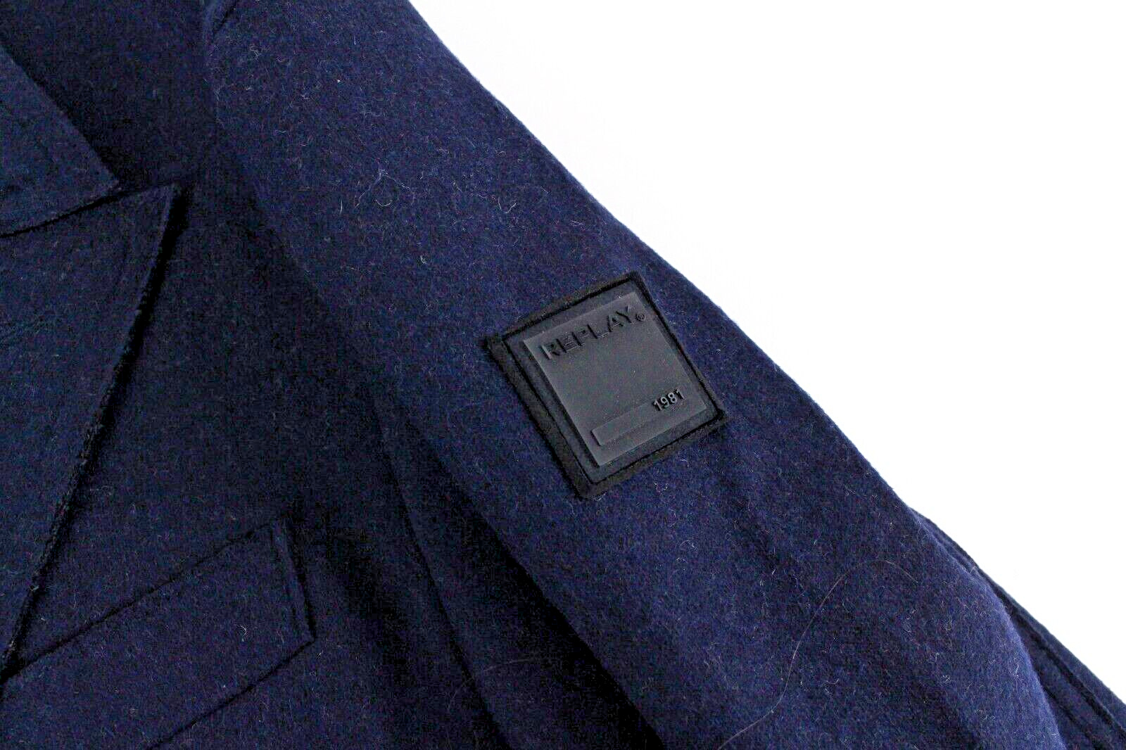 REPLAY Mens Navy Wool Blend Coat 48 Double-Breasted Collared Lined Long Sleeve