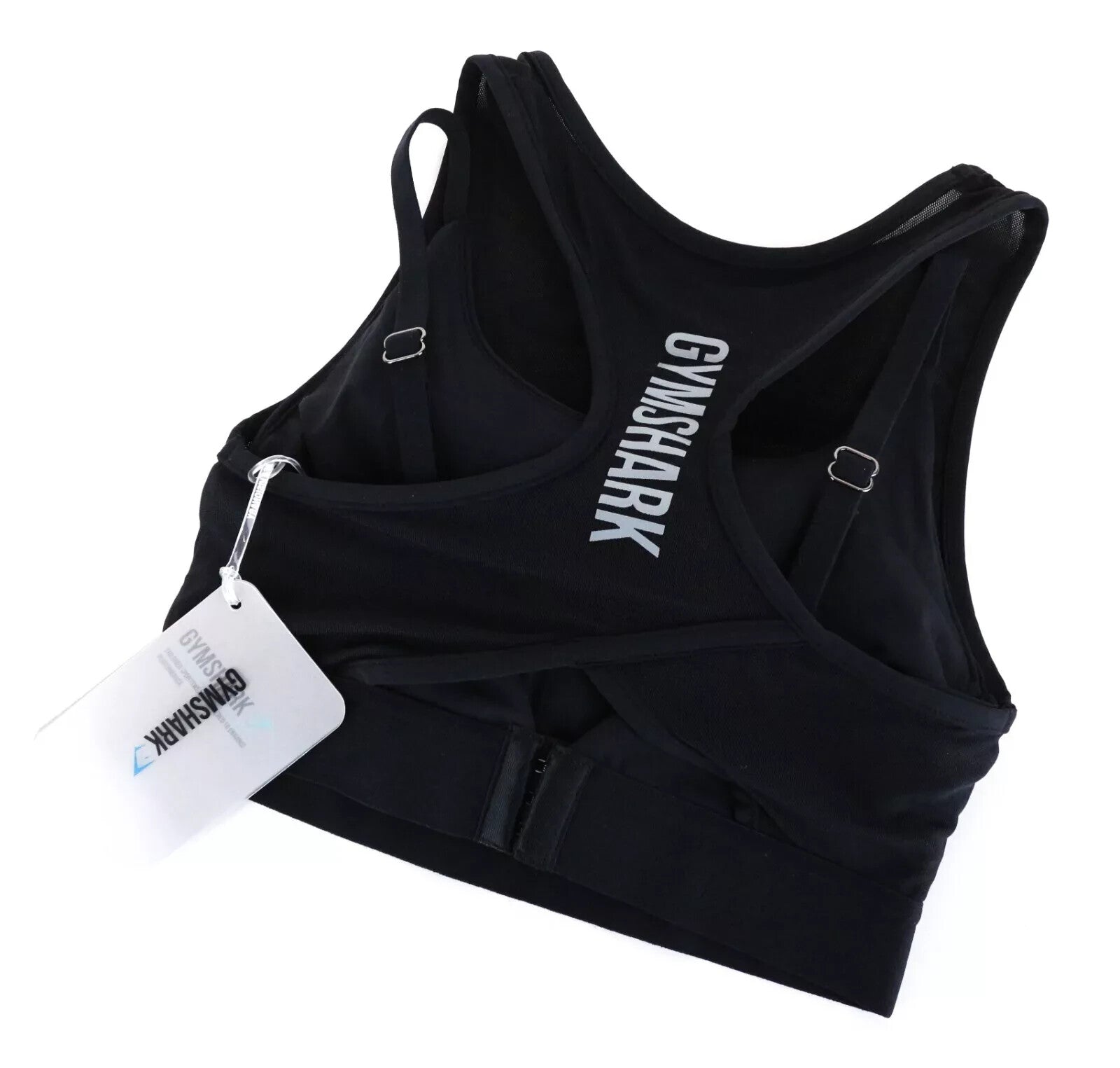 GYMSHARK Women's Sport Bra XS Black Mesh Layered Stretch Gym Activewear