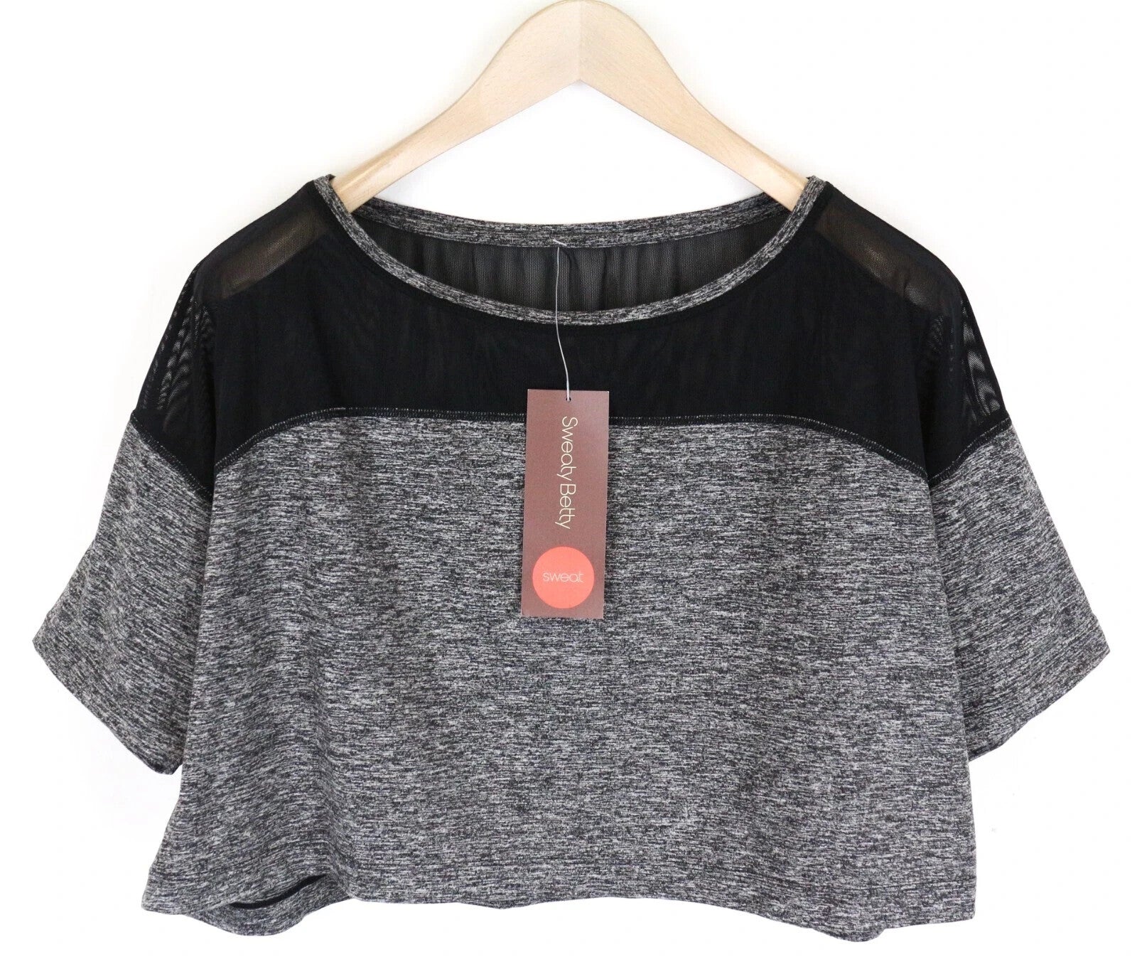 SWEATY BETTY Contemporary Women's T-Shirt L Grey Cropped Stretch Sleeves