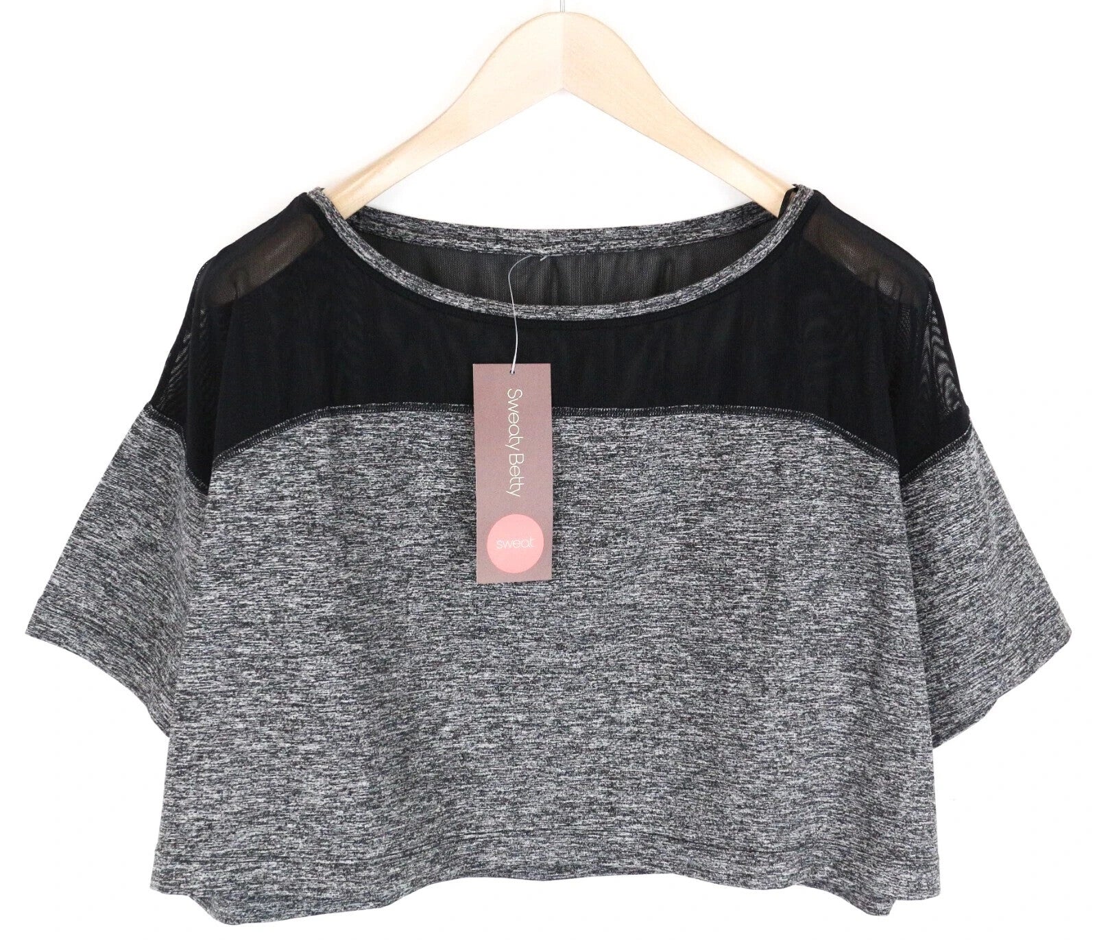 SWEATY BETTY Contemporary Women's T-Shirt L Grey Stretch Cropped Sleeve