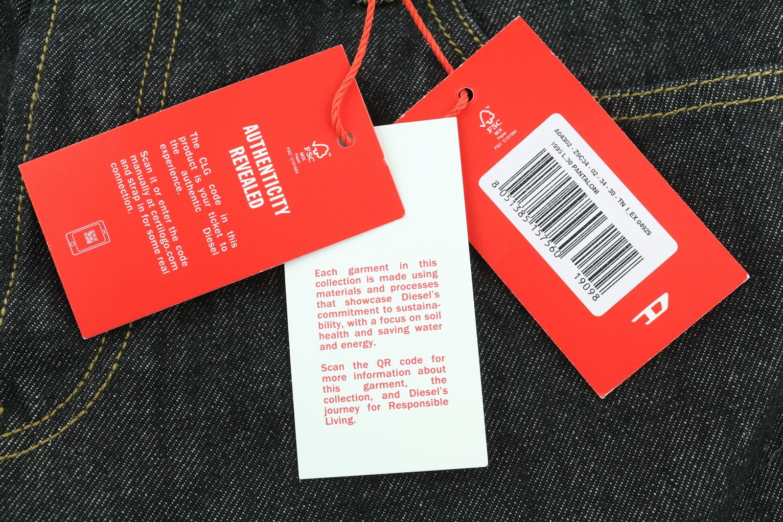 DIESEL 1995 Z9C34 vyriški džinsai W34/L30 ploni tiesūs klešniai su sagomis, tamsūs, rekomenduojama kaina 185 € 