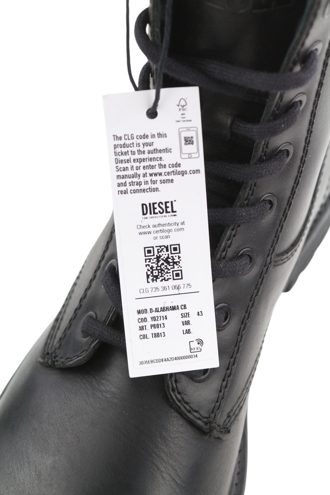 DIESEL D-Alabhama CB vyriški batai, juodi, odiniai, suvarstomi, kovinio tipo, EU43, RRP 295 € 