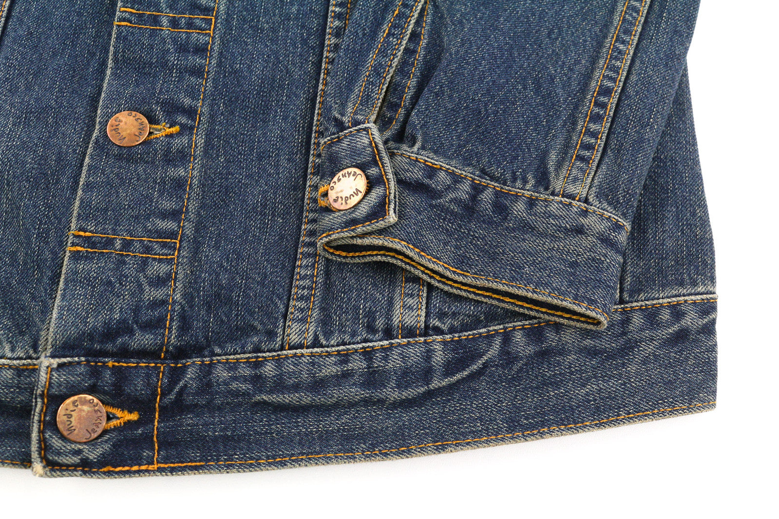 NUDIE Billy vyriška striukė S mėlyna Friend ekologiška sagomis užsegama apykakle skalbto džinso 