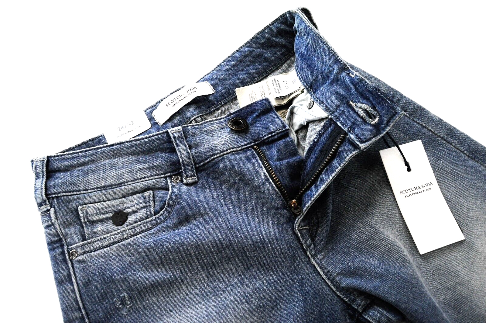 SCOTCH &amp; SODA moteriški džinsai W24/L32 Slim tiesūs plėšyti šviesiai mėlyni džinsiniai laisvalaikio stiliaus 