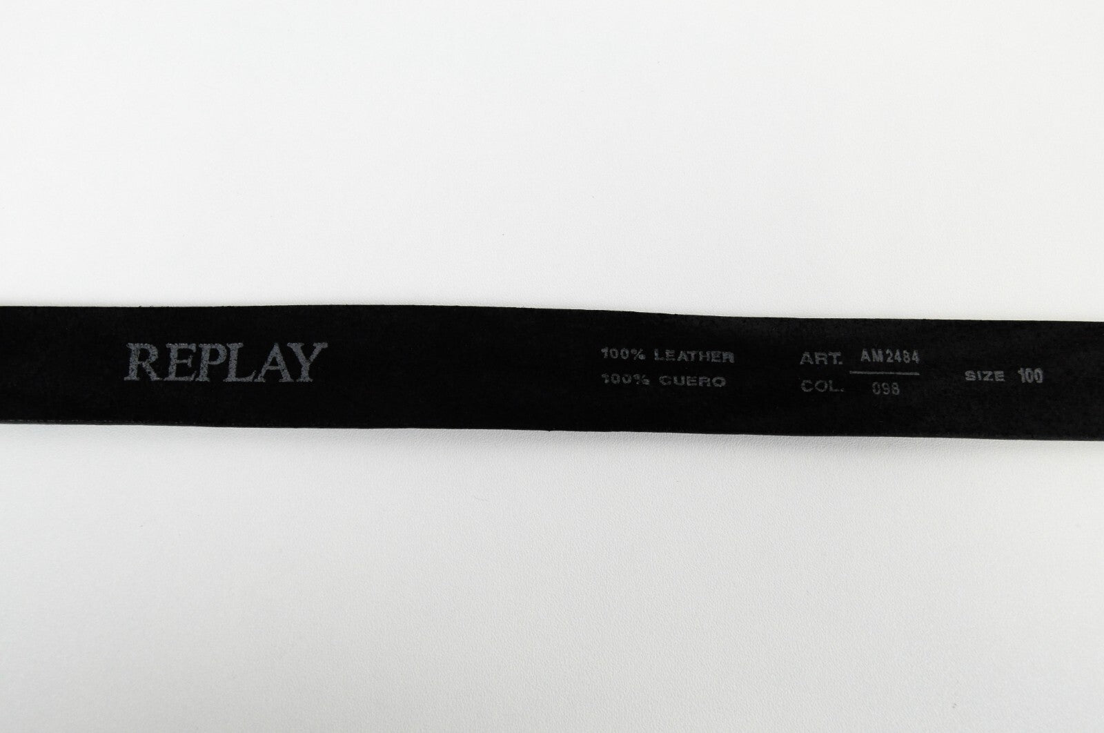 REPLAY vyriškas diržas 100 CM, juodas, odinis, laisvalaikio stiliaus, metalinė sagtis, graviruotas, plonas dizainas 