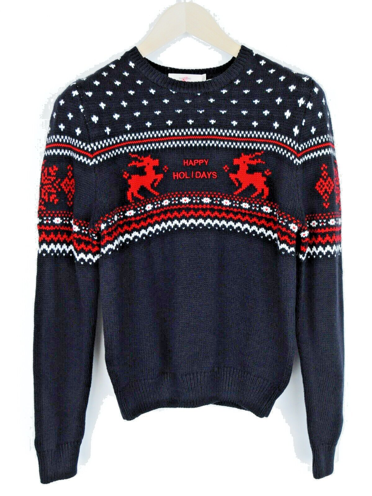 SUITSUPPLY SUISTUDIO moteriškas džemperis M, tamsiai mėlynas, vilnos mišinio šventinis megztinis, šiltas 