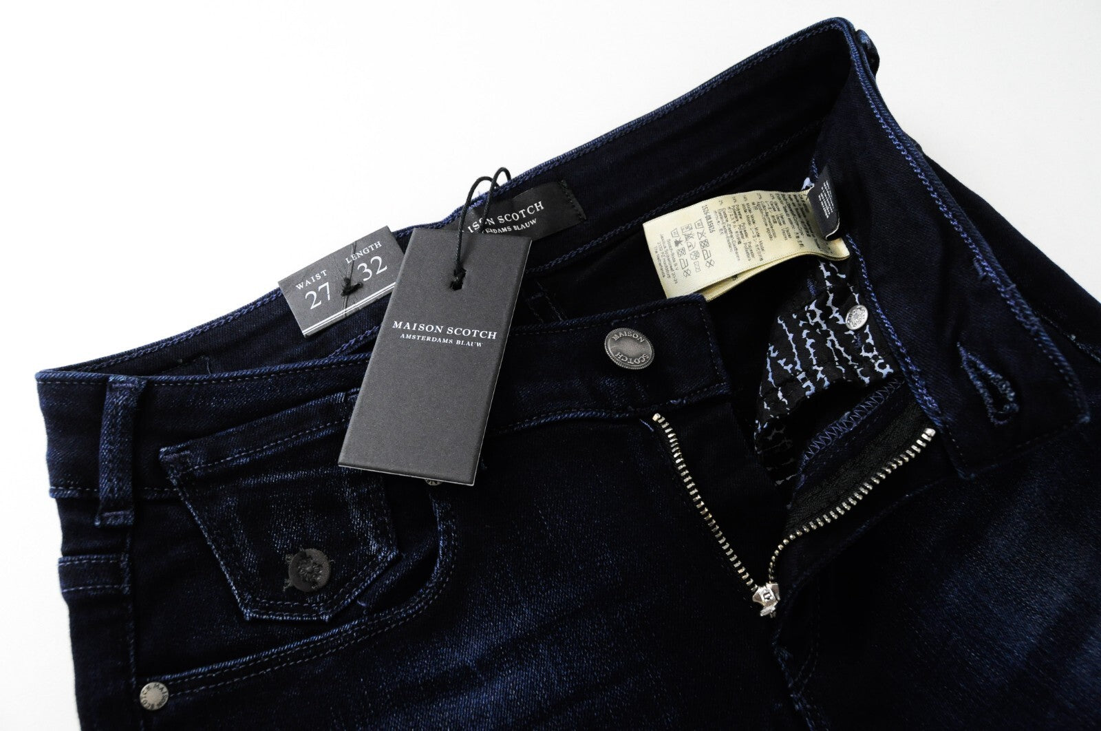 MAISON SCOTCH moteriški džinsai W27/L32 siaura suknelė tampri tamsiai mėlyna Parisienne 