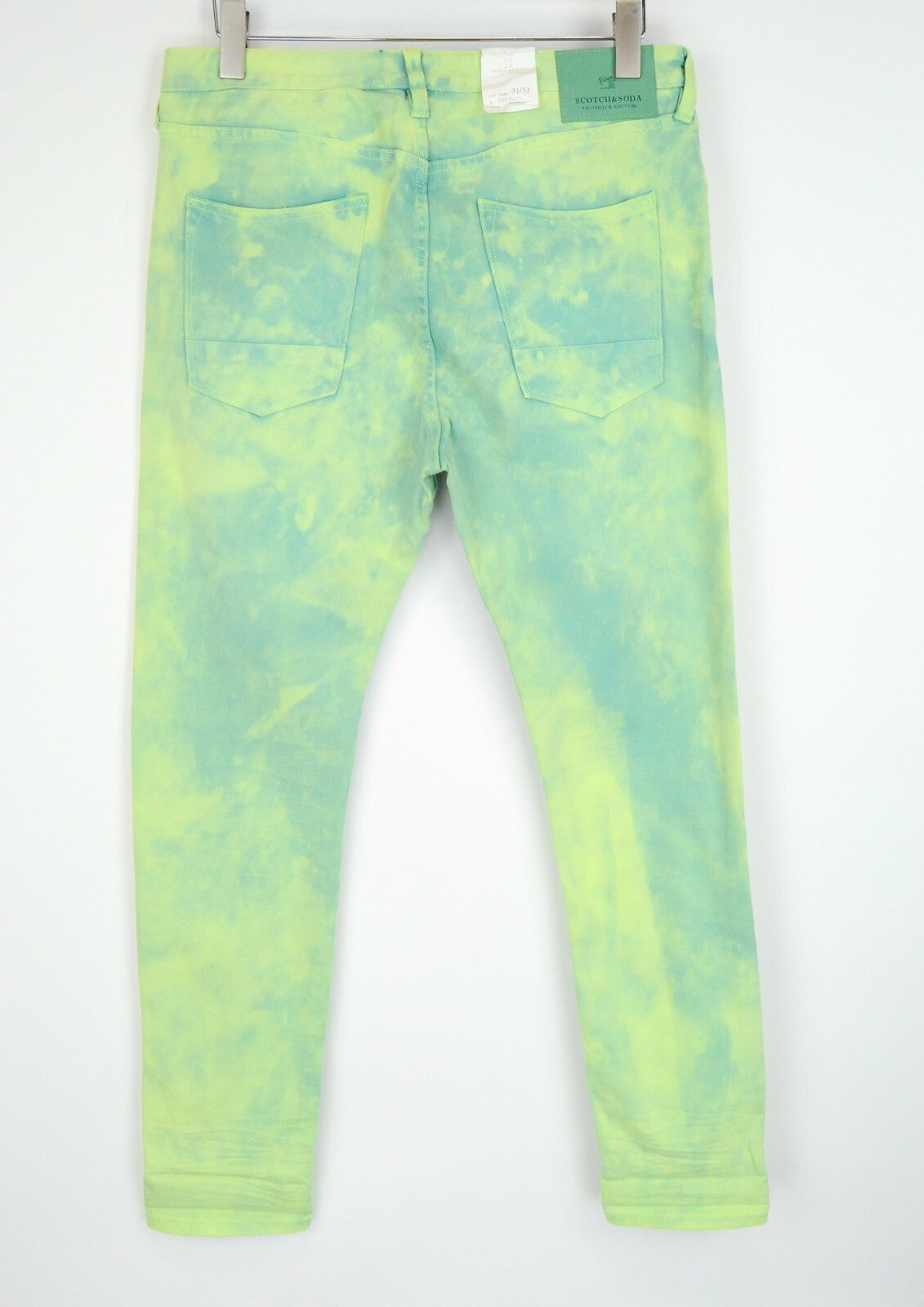 SCOTCH &amp; SODA vyriški džinsai W31/L32 itin ploni, žali, aukšta juostele, dažyti drabužiais 