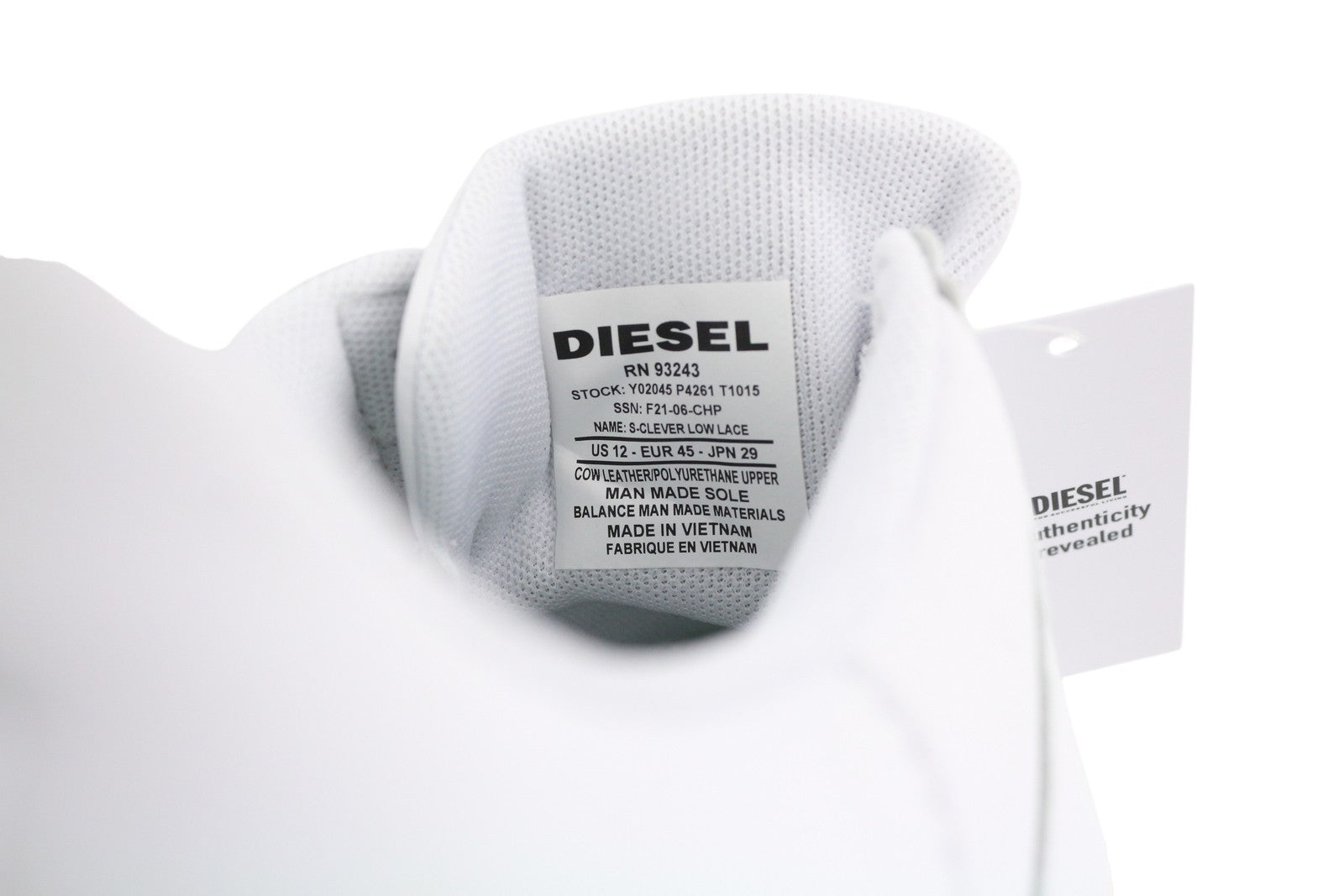 DIESEL S-Clever žemi nėrinių vyriški sportbačiai, baltos odos, 45 dydis, RRP140