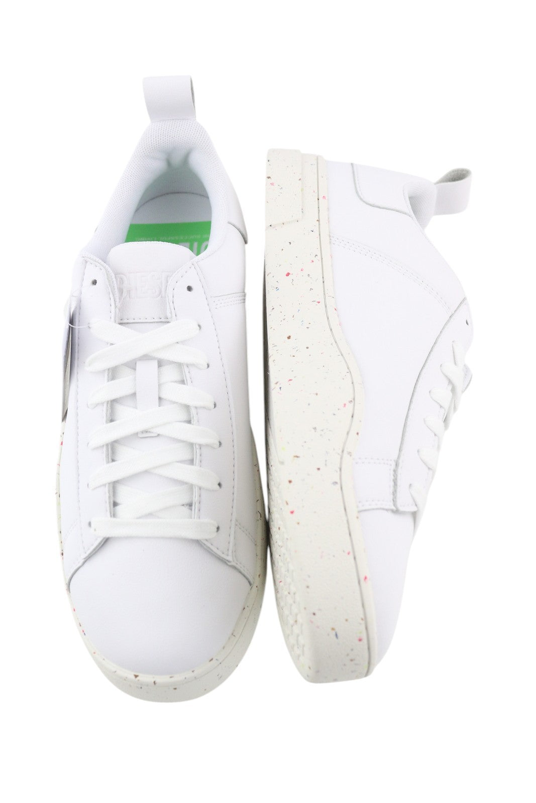 DIESEL S-Clever žemi nėrinių vyriški sportbačiai, 44.5 dydis, baltos odos, migdolų nosis, rekomenduojama kaina – 140 € 