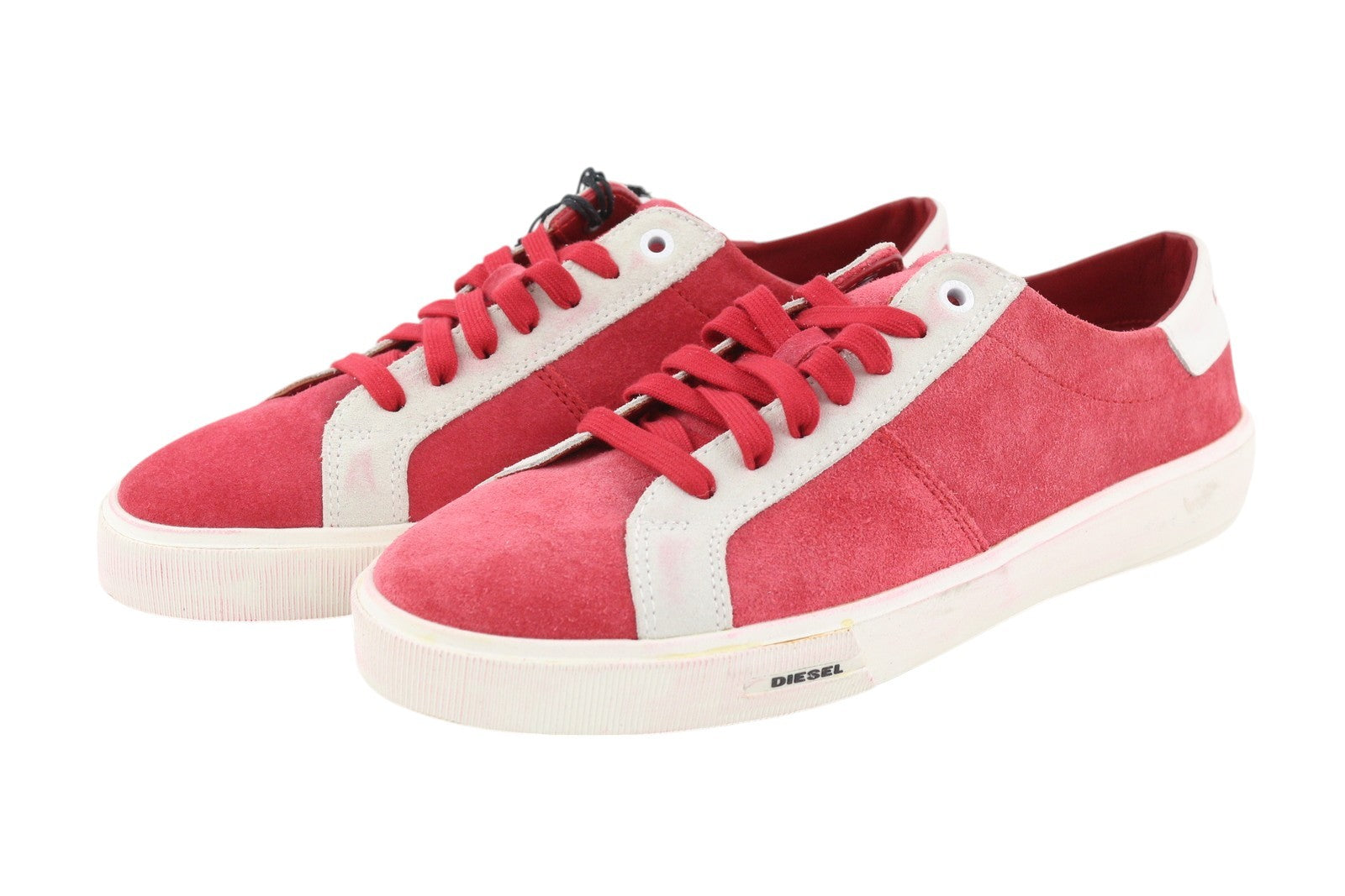 DIESEL S-Mydori LC vyriški sportbačiai, raudoni, zomšiniai, odiniai, migdolų spalvos, žemakulniai, RRP 200 € 