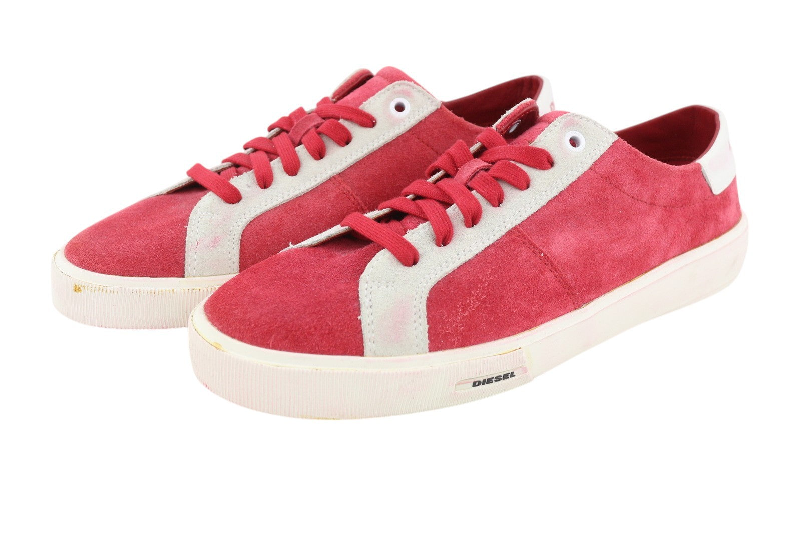 DIESEL S-Mydori LC vyriški sportbačiai, raudoni, zomšiniai, odiniai, migdolų spalvos, žemakulniai, RRP 200 € 