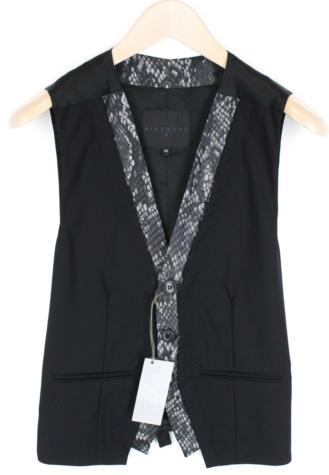 RICHMOND vyriška liemenė 48 juoda vilnona tampri gyvatės rašto klasikinė oficiali liemenė 