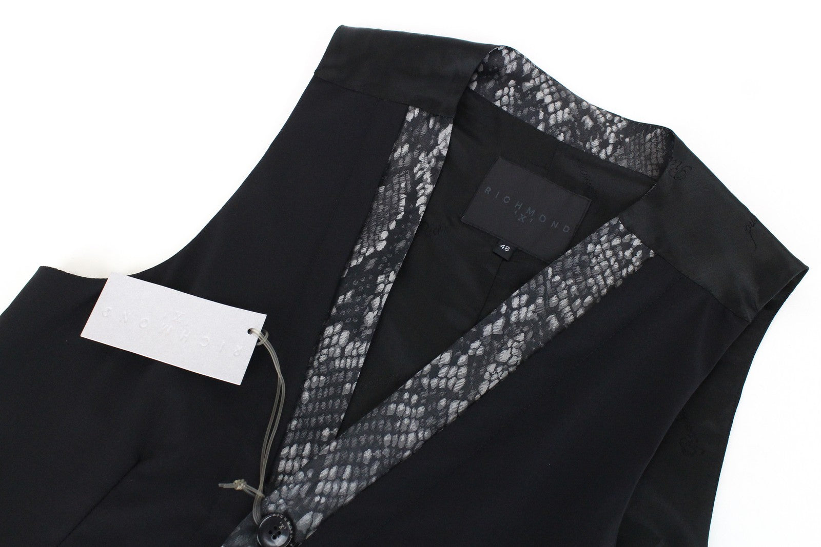 RICHMOND vyriška liemenė 48 juoda vilnona tampri gyvatės rašto klasikinė oficiali liemenė 