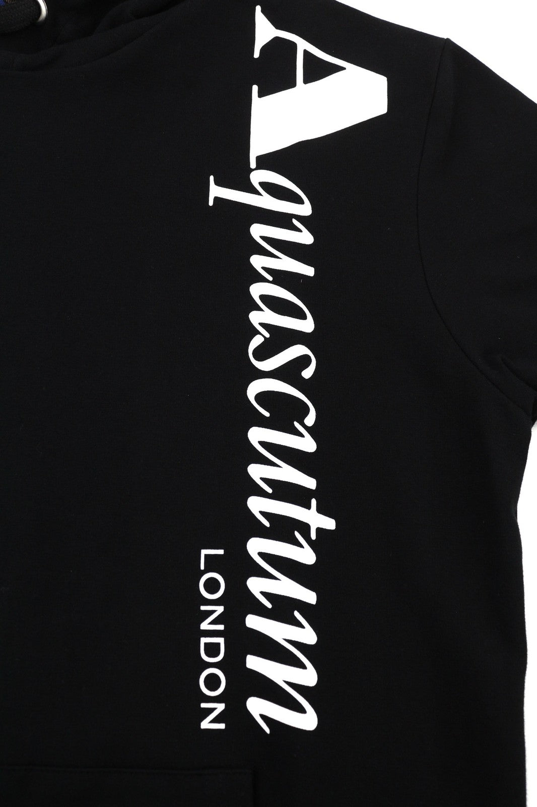 AQUASCUTUM FCIA18 vyriškas džemperis su gobtuvu, L dydžio, juodas, su kengūros kišene ir gobtuvu ant dirželių, su logotipu. 