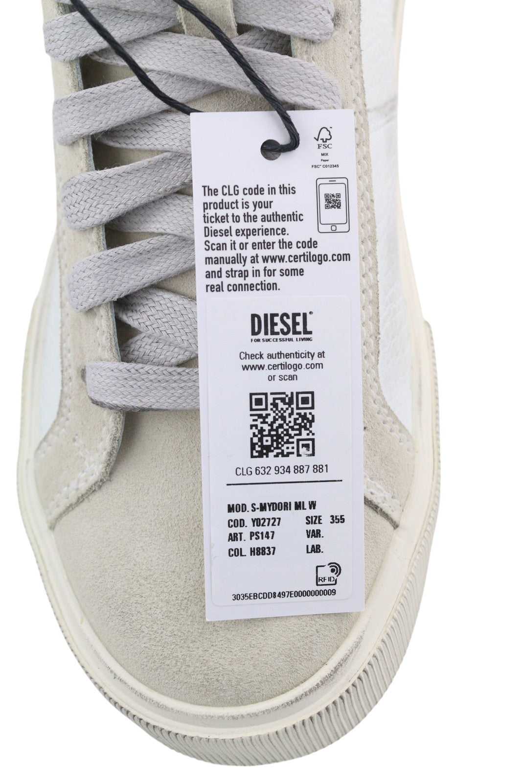 DIESEL S-Mydori ML W Women Sneakers EU35.5 White Leather Mid Top Laced RRP220