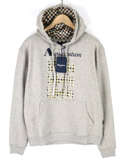 AQUASCUTUM FCIA21 vyriškas džemperis su gobtuvu M, melanžo pilkas, kengūros kišene, megztinis su gobtuvu ir logotipu 