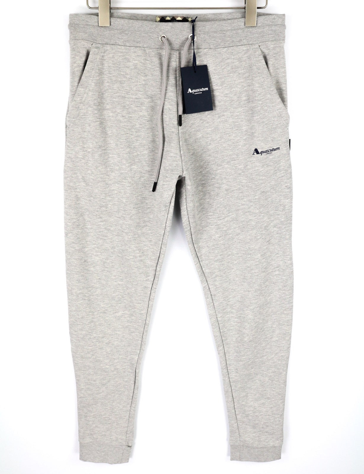 AQUASCUTUM PAAI02 vyriškos kelnės XL melanžo pilkos su raišteliu juosmenyje su logotipu