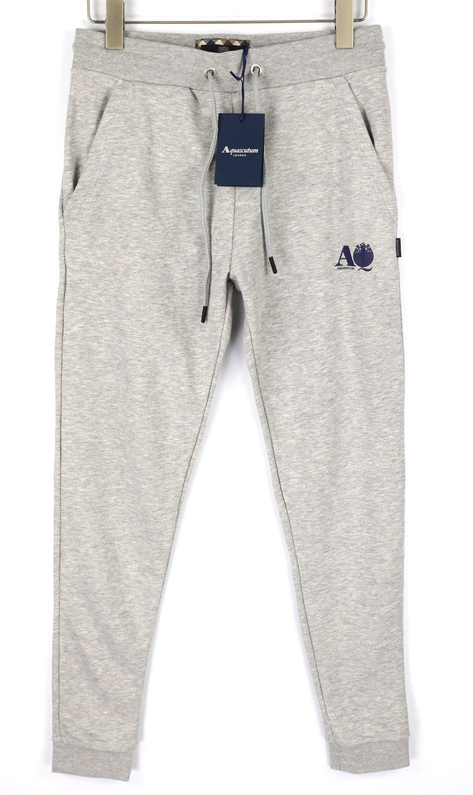 AQUASCUTUM PAAI03 vyriškos kelnės XL melanžo pilkos su raišteliu juosmenyje su logotipu