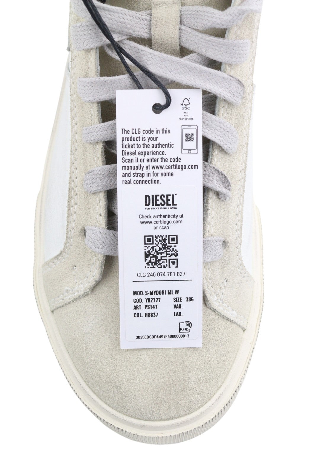 DIESEL S-Mydori ML W Women Sneakers EU38.5 White Leather Mid Top Laced RRP€220