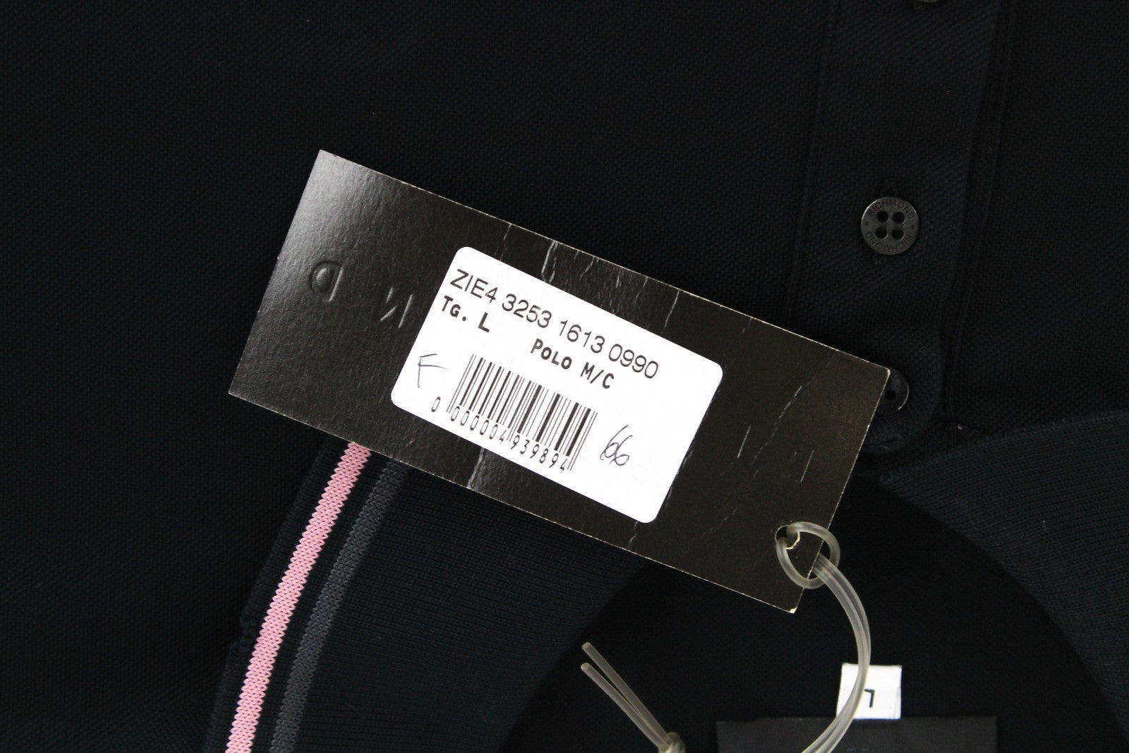 RICHMOND vyriški marškinėliai L dydžio, juodi, grynos medvilnės, trumpomis rankovėmis ir apykakle 