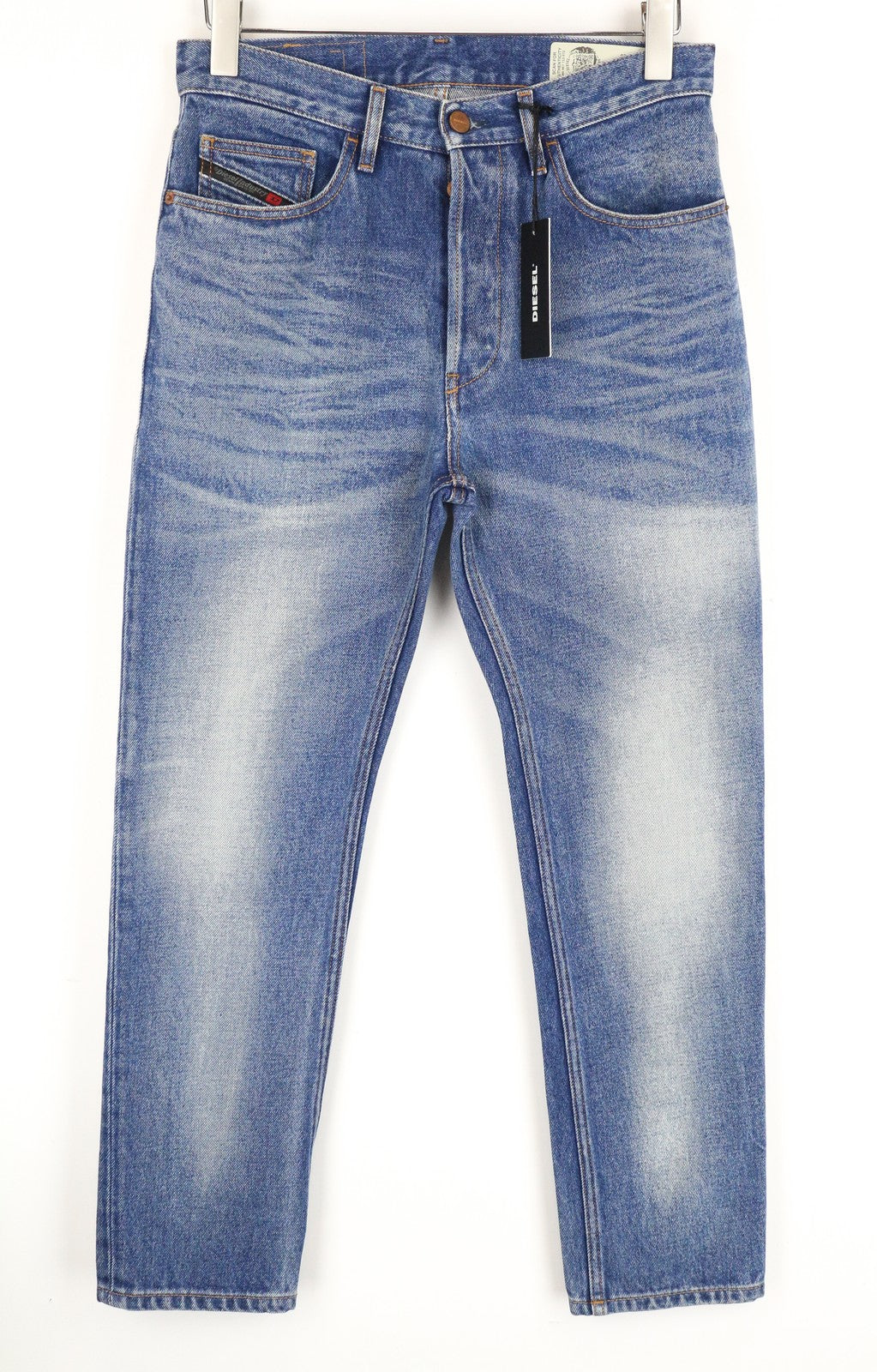 DIESEL D-Aygle 0076Y vyriški mėlyni skalbti džinsai W28 L30 siaurėjantys grynos medvilnės džinsai 