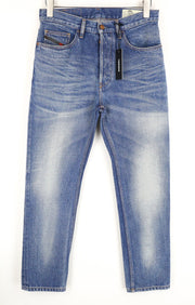 DIESEL D-Aygle 0076Y vyriški mėlyni skalbti džinsai W28 L30 siaurėjantys grynos medvilnės džinsai 