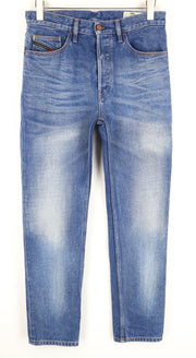 DIESEL D-Aygle 0076Y vyriški siaurėjantys mėlyni džinsai W29 L32 skalbto džinso grynos medvilnės 