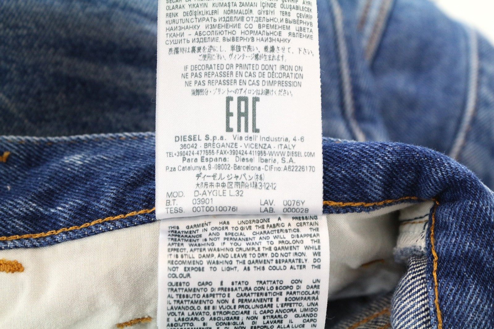 DIESEL D-Aygle 0076Y vyriški siaurėjantys mėlyni džinsai W29 L32 skalbto džinso grynos medvilnės 