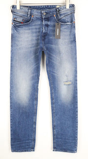 DIESEL Iakop R8Q1A Slim Taper mėlyni plėšyti vyriški džinsai W29 L32 tampri medvilnė 