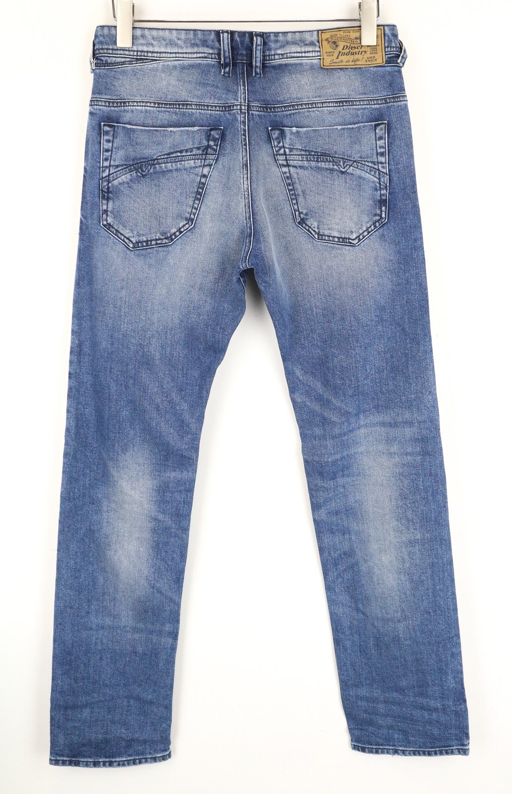 DIESEL Iakop R8Q1A Slim Taper mėlyni plėšyti vyriški džinsai W29 L32 tampri medvilnė 