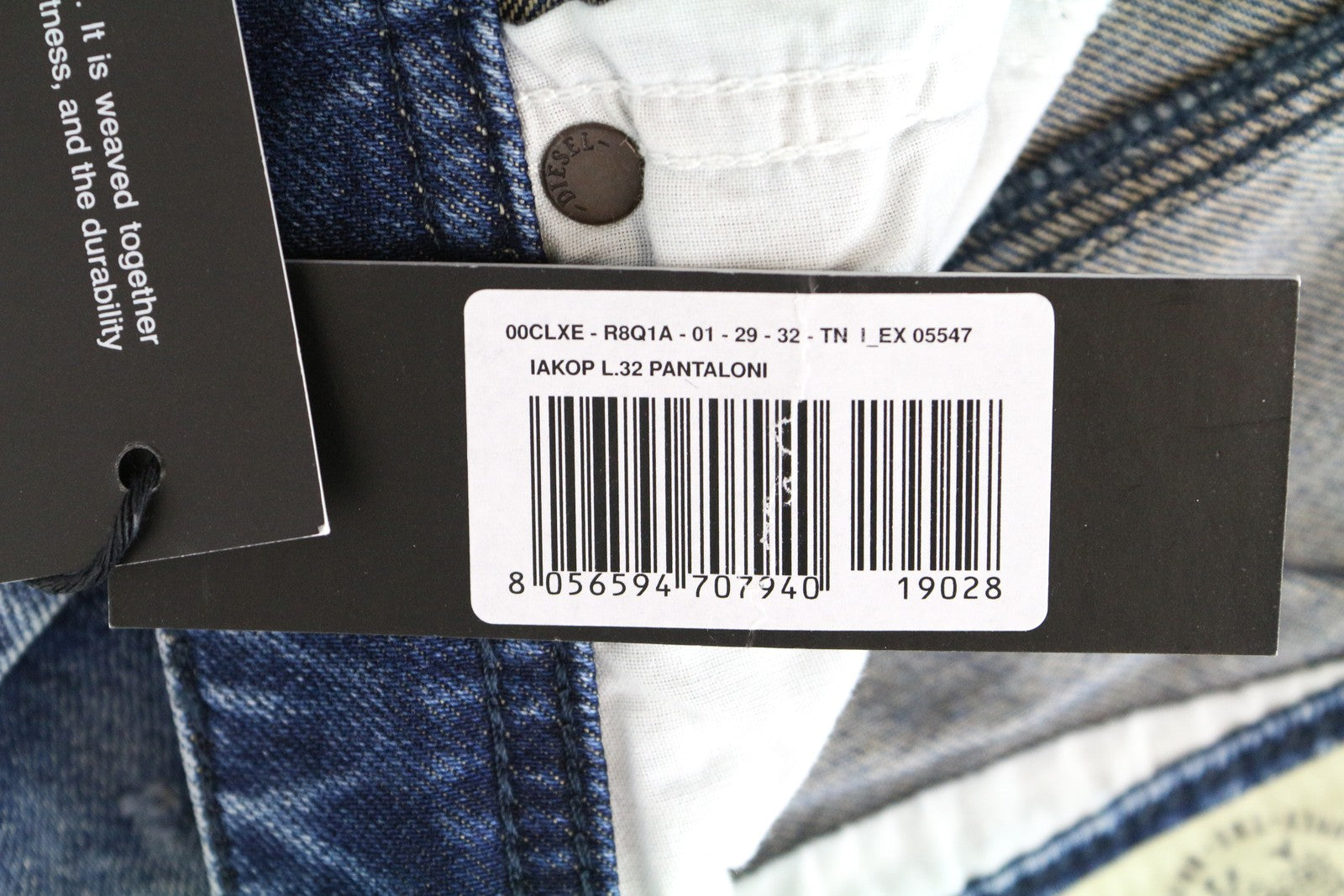 DIESEL Iakop R8Q1A Slim Taper mėlyni plėšyti vyriški džinsai W29 L32 tampri medvilnė 