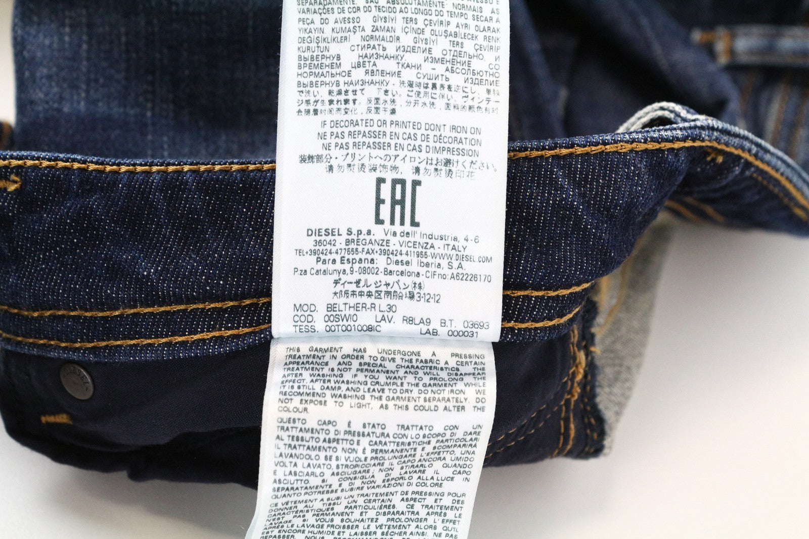 DIESEL Belther-R R8LA9 W30 L30 Jeans Men's Slim Tapered Blue Distressed Stretch