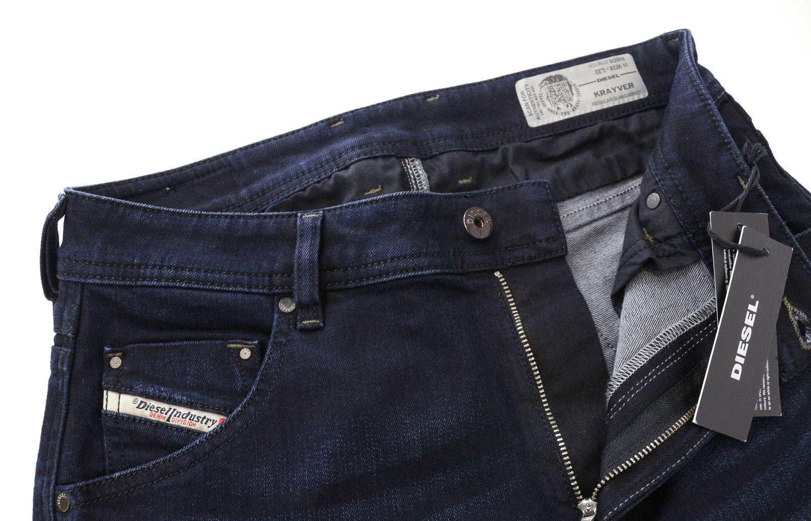 DIESEL Krayver R46D8 Slim Carrot Fit vyriški džinsai mėlyni W28 L32 tamprūs medvilniniai džinsai 