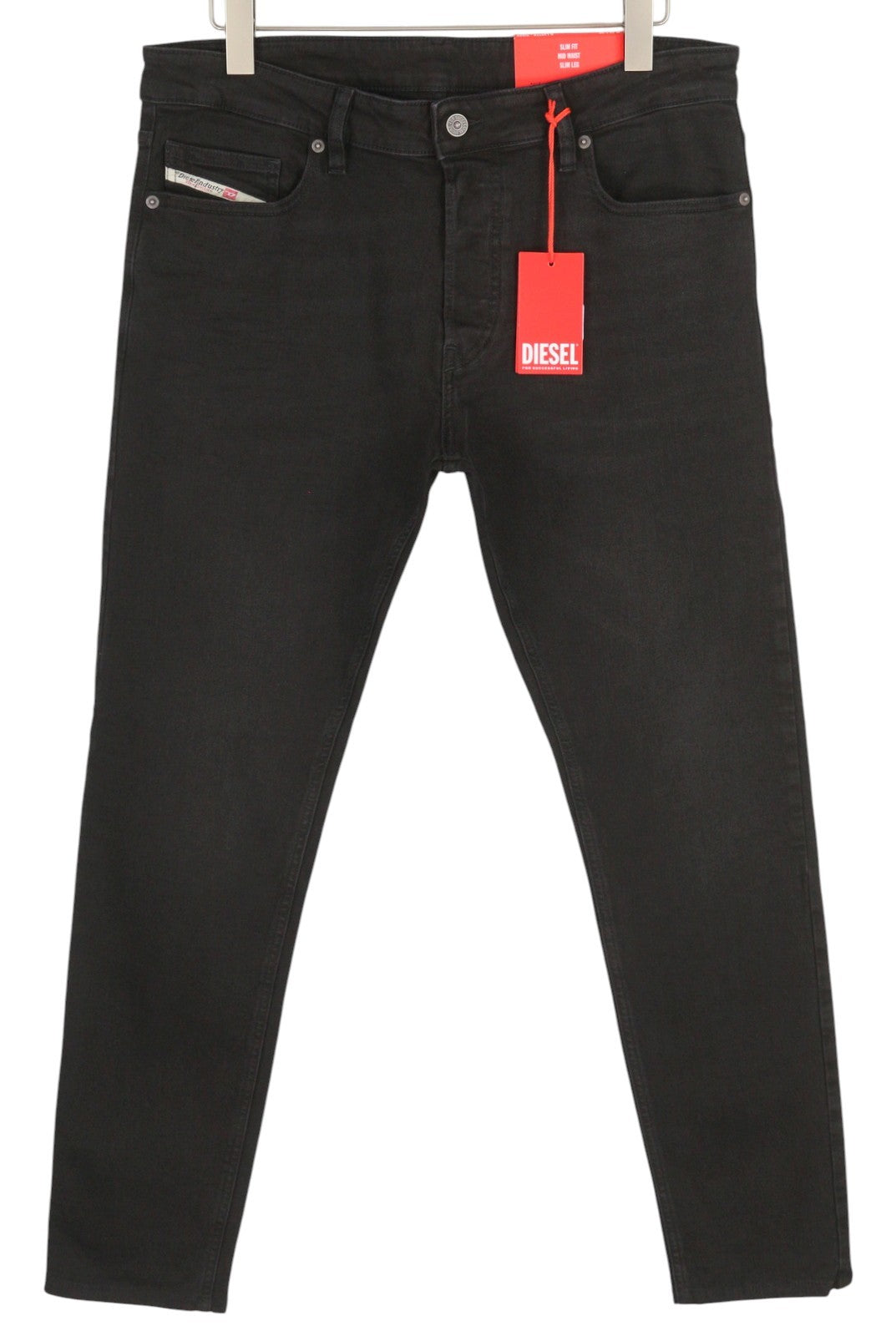 DIESEL D-Luster 0IHAU vyriški džinsai W32/L32 Slim Fit, sagomis susagstyti, skalbti juodi. 