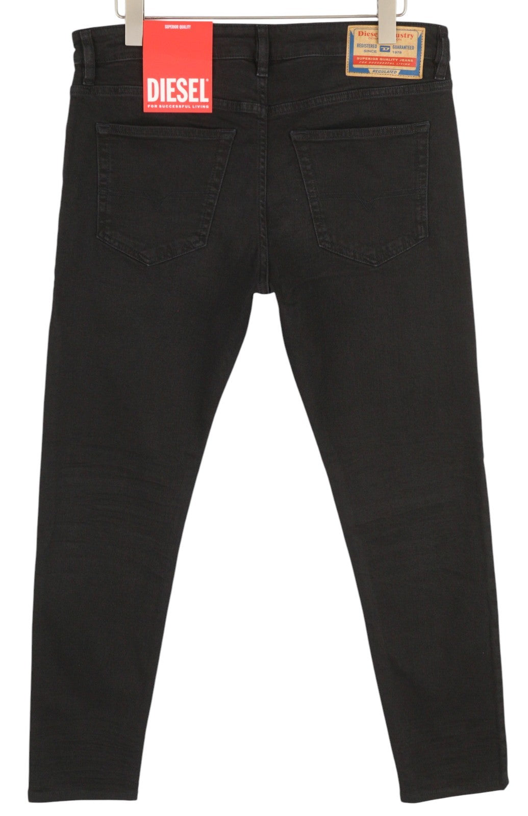 DIESEL D-Luster 0IHAU vyriški džinsai W32/L32 Slim Fit, sagomis susagstyti, skalbti juodi. 