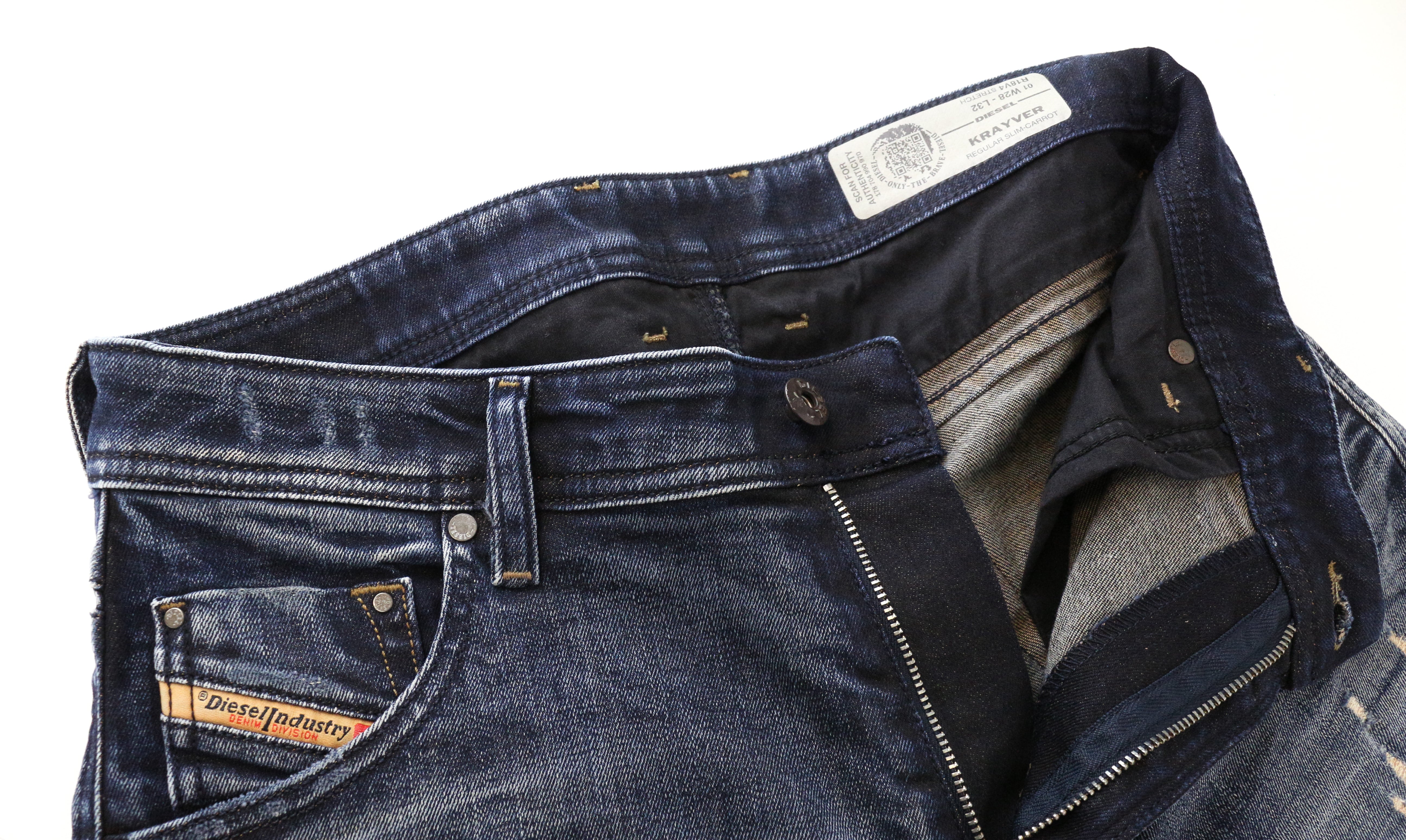 DIESEL Krayver R18V4 Ripped Slim Carrot Fit Men's Jeans W28 L32 Cotton Blue