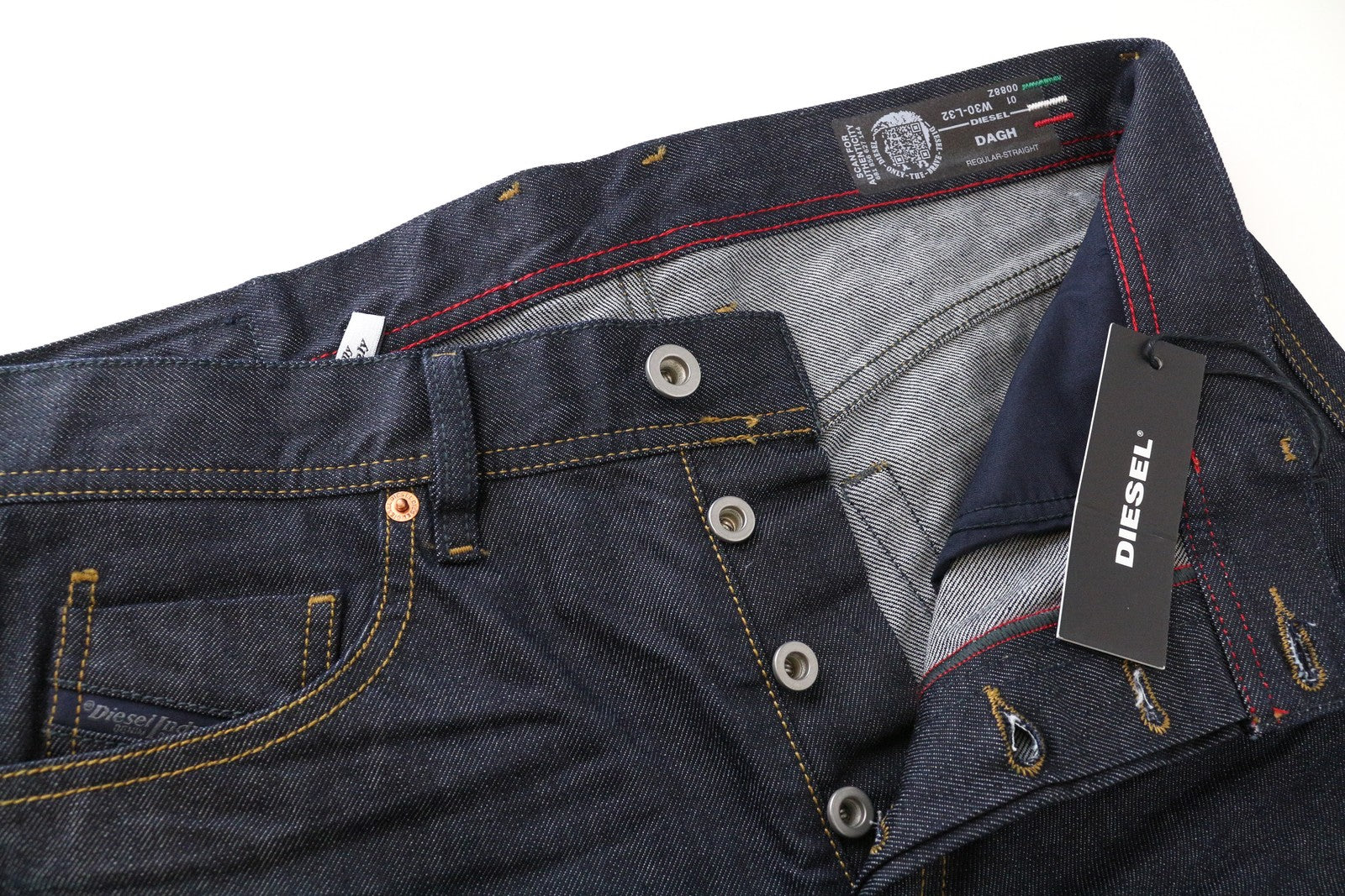 DIESEL Dagh 0088Z vyriški mėlyni medvilniniai tiesaus kirpimo džinsai W30 L32 su 5 kišenėmis 