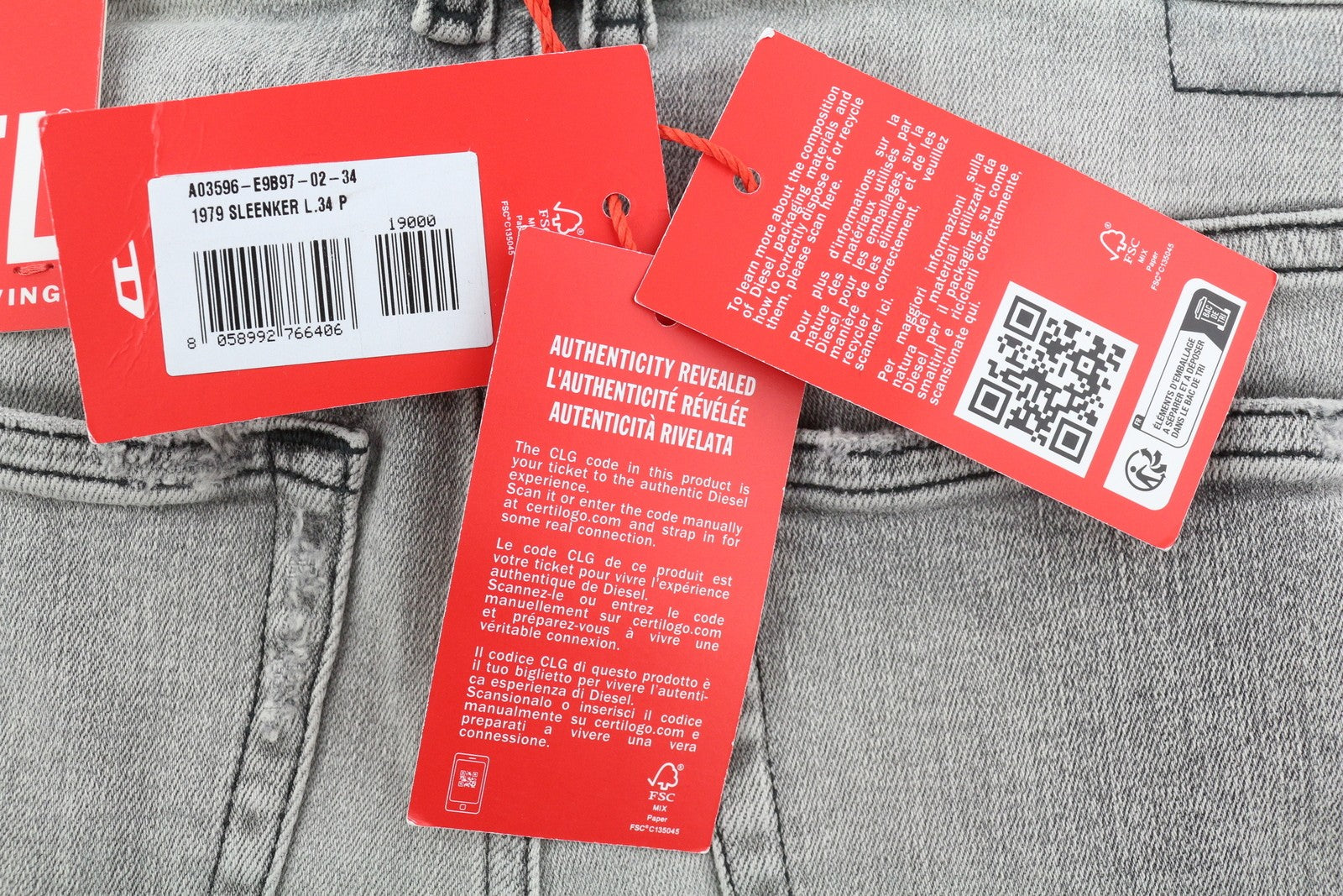 DIESEL 1979 Sleenker E9B97 vyriški džinsai W34/L34 aptempti, žemo juosmens, RRP 250 € 