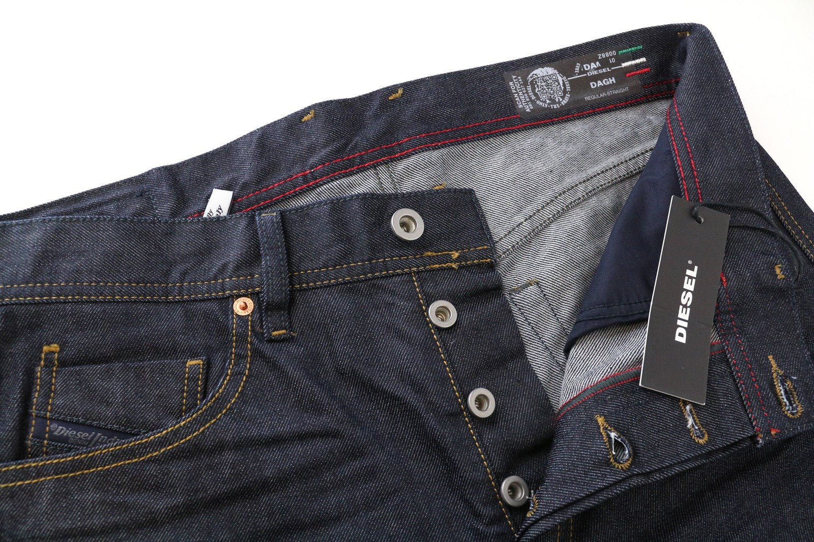 DIESEL Dagh 0088Z W32 L32 vyriški džinsai, tiesaus kirpimo, grynos medvilnės, mėlyni, su 5 kišenėmis 