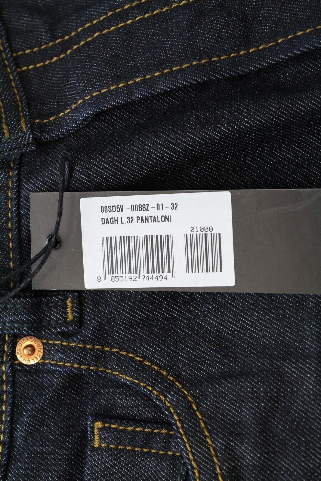 DIESEL Dagh 0088Z W32 L32 vyriški džinsai, tiesaus kirpimo, grynos medvilnės, mėlyni, su 5 kišenėmis 